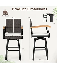 Sugift One Outdoor 360degree(s) Swivel Bar Stool with Cushion and Acacia Wood Armrests