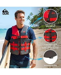 Quiksilver Uscg Approved Men's Life Vest, Light-Weight Epe Foam, Three Belts with Quick-Release Buckles and D-Ring for Fishing Boating