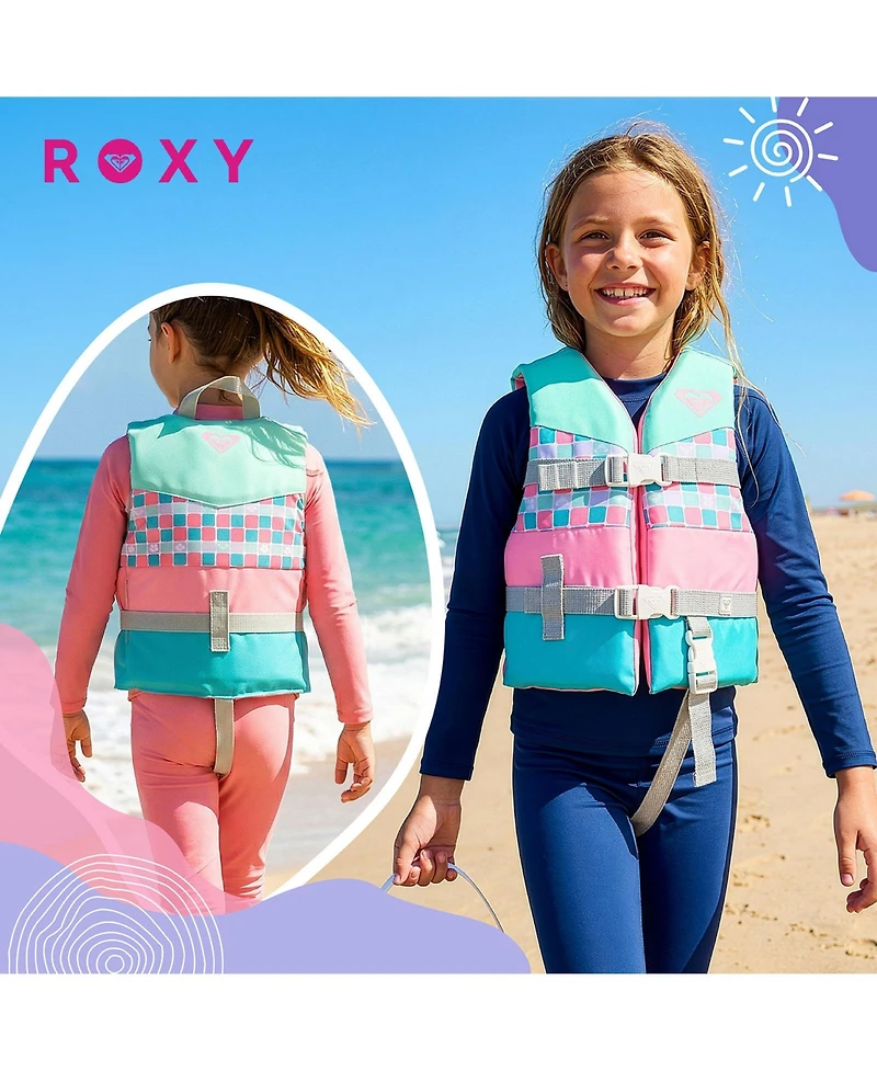 Roxy Kids Life Vest Uscg Approved with Quick-Release Buckles and Leg Strap, Lightweight Epe Foam for Boating, Fishing and Kayaking