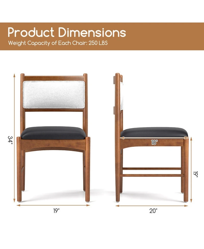 Gouun Set of 2 Wooden Dining Chairs with Faux Sherpa Backrest and Leathaire Seat