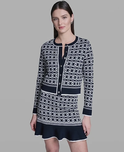 Bcbg Women's Printed Crewneck Sweater Jacket