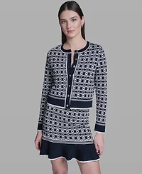 Bcbg Women's Printed Crewneck Sweater Jacket