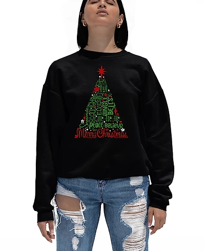 La Pop Art Women's Holiday Christmas Tree Word Crewneck Sweatshirt
