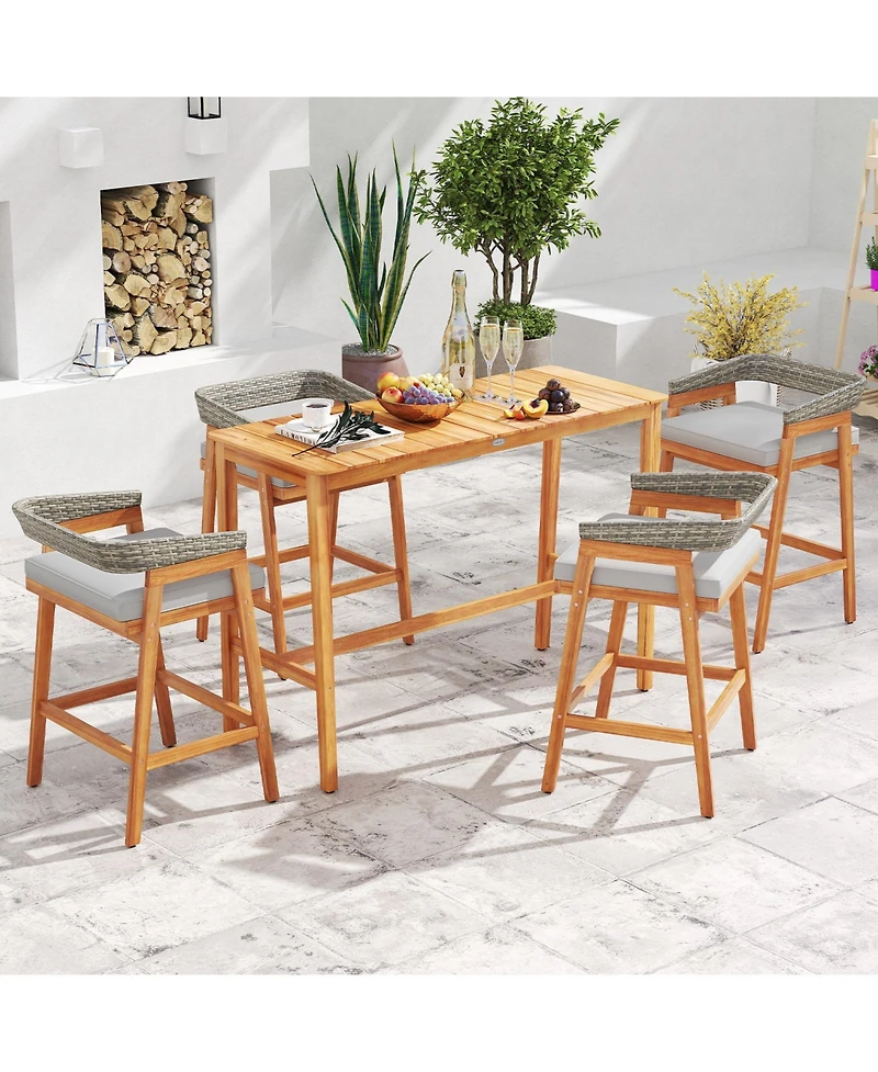 Gouun Acacia Wood Counter Height Bar Stools Set of 2 with Cushions and Wicker Back