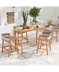 Gouun Acacia Wood Counter Height Bar Stools Set of 2 with Cushions and Wicker Back