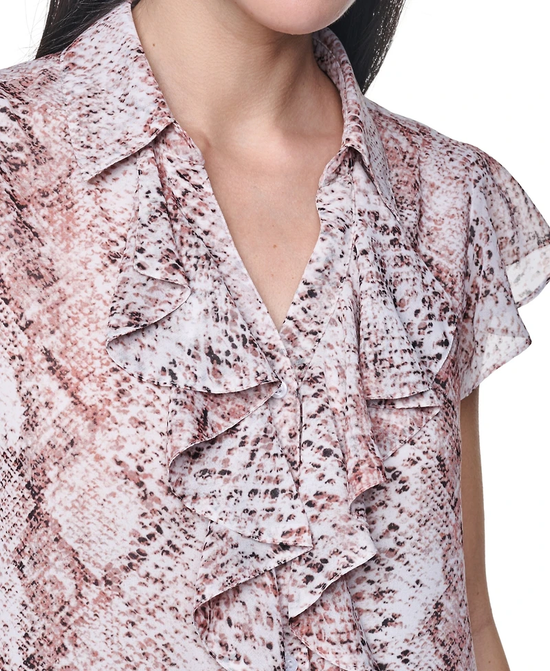 Calvin Klein Women's Collared Ruffle Front Blouse