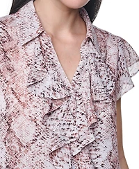 Calvin Klein Women's Collared Ruffle Front Blouse