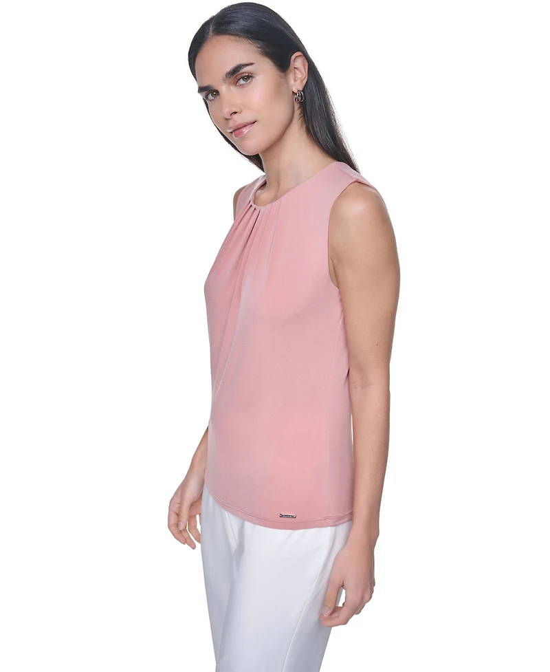 Calvin Klein Women's Pleated Crewneck Sleeveless Top