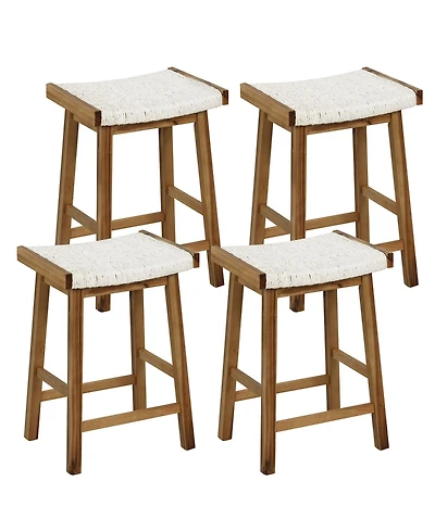 Gymax Set of 4 Saddle Bar Stools 25.5'' Counter Height Dining Stools w/ Seaweed Woven Seat