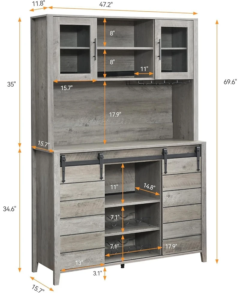 gaomon Tall Farmhouse Coffee Bar Cabinet, Kitchen Hutch Storage with Sliding Barn Door