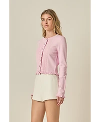 English Factory Women's Ruffle Placket Knitted Cardigan