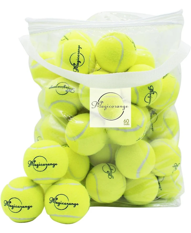 Magicorange Pack of 60 Training Tennis Balls Bulk Practice Balls with Mesh Bag All Court Durable Felt for Beginners and Pet Playing