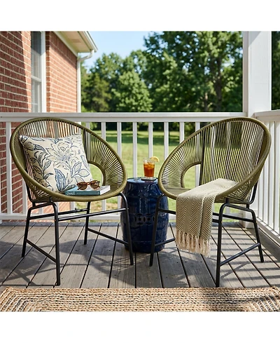 Rainsken Outdoor Wicker Chair Set of 2, Oval Silhouette Lounge Seats with Durable Pe Rattan and Sturdy Iron Frame for Porch, Patio and Poolside