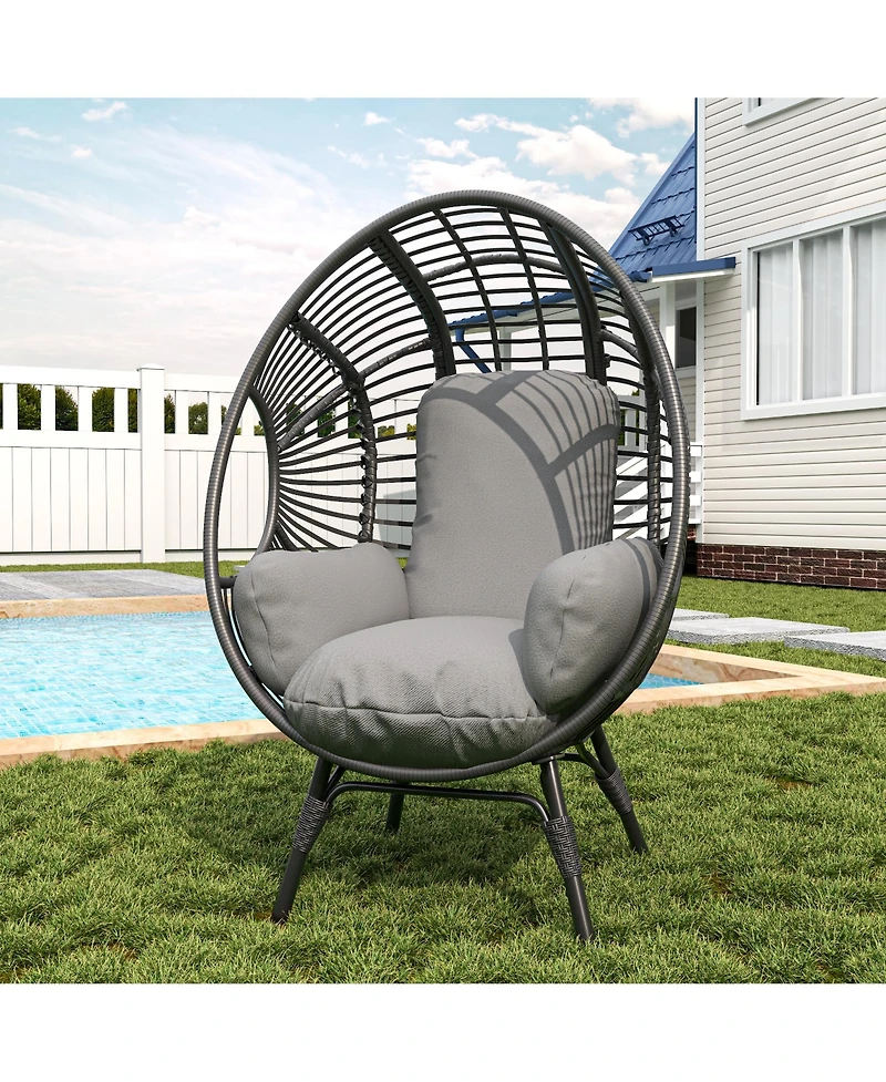 Rainsken Oversized Pe Rattan Egg Chair, Indoor Outdoor Patio Swing with 8-Inch Thick Cushion, 400lb Capacity for Living Room, Balcony and Backyard