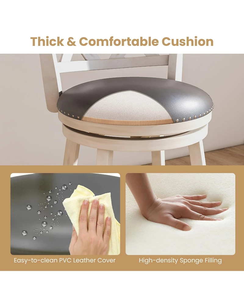 Gymax 25.5'' Swivel Bar Stools Set of 4 Solid Wood Stools w/ X-shaped Backrests Antique