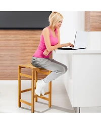 Gymax Set of Acacia Wood Bar Stool 30-Inch Height Bar Chair with Saddle Shaped Seat