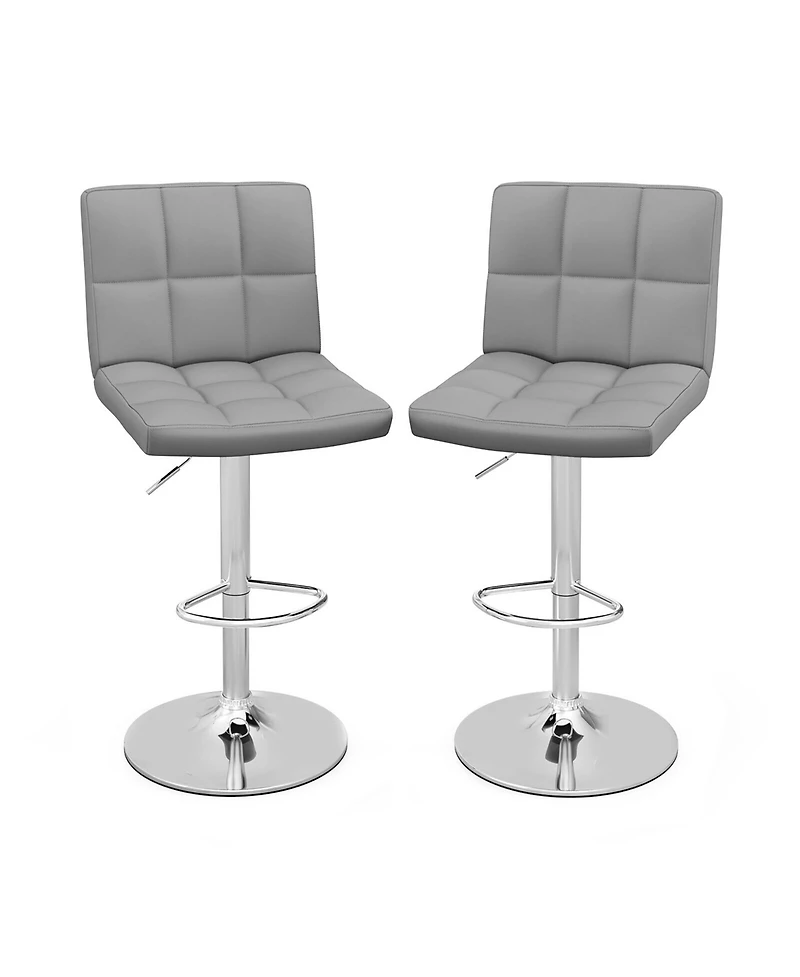 Gymax Set of 2 Adjustable Swivel Bar Stool Counter Height Bar Chair Pu Leather