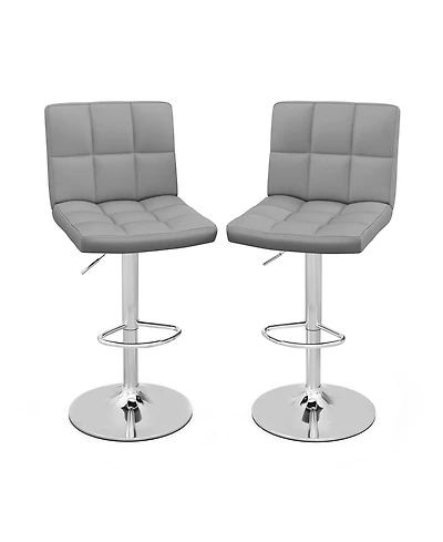 Gymax Set of 2 Adjustable Swivel Bar Stool Counter Height Bar Chair Pu Leather