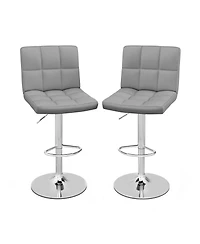 Gymax Set of 2 Adjustable Swivel Bar Stool Counter Height Bar Chair Pu Leather