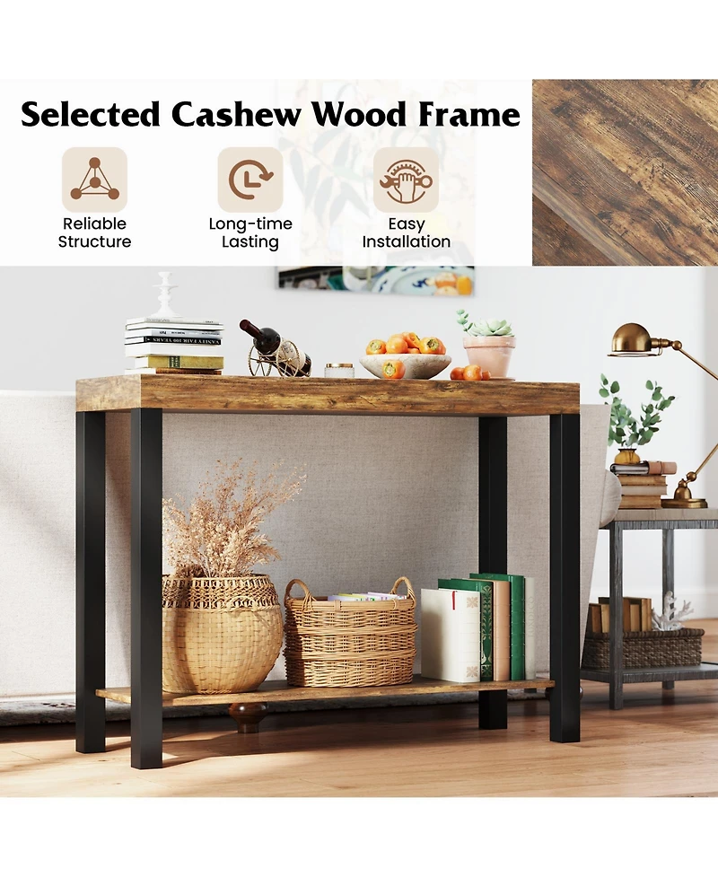 Sugift Two Tier Home Bar Table with Open Shelves and Storage