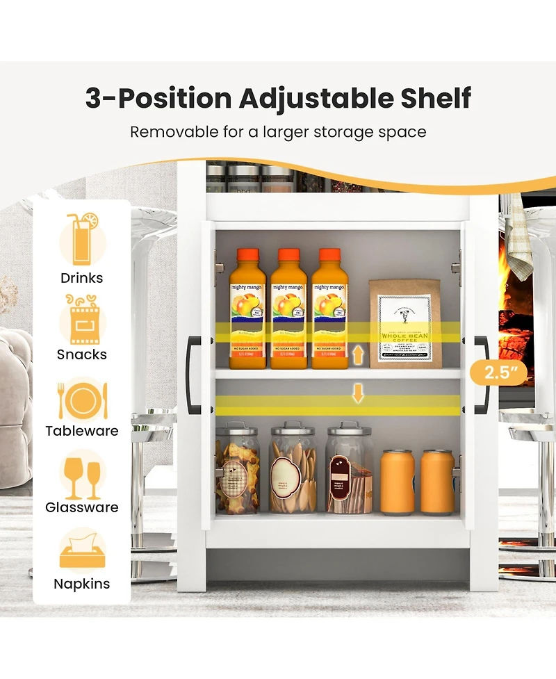 Sugift Faux Marble Bar Table with Hanging Hooks and Storage