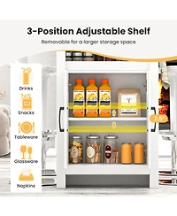 Sugift Faux Marble Bar Table with Hanging Hooks and Storage