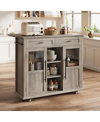 gaomon Kitchen Island Cart on Wheels with Foldable Table, 2-Tier Rolling Kitchen Cart with Storage Shelf & Towel Rack, Mobile Workstation