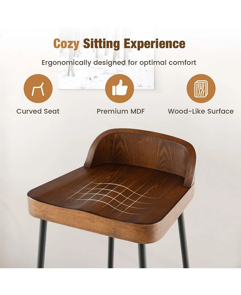 Gymax Set of 2 Industrial 29'' Bar Stool Bar Height Saddle Seat Kitchen Stool Low Back