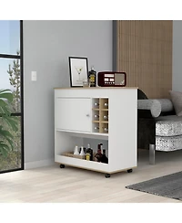 Flynama Light Oak and White 6-Bottle 1-Shelf Bar Cart with 1 Cabinet