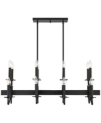 Franklin Iron Works Gloss Black Linear Pendant Chandelier Wide Modern 16-Light Fixture for Kitchen Island Dining Room Home