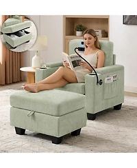 Rainsken Multi-Functional Accent Chair and Storage Ottoman, Convertible Chaise Sleeper with Usb and Phone Stand for Living Room and Apartment
