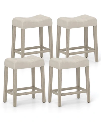 Sugift Set of 4 Upholstered Counter Height Bar Stool with Curved Saddle-Seat