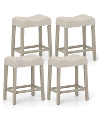 Sugift Set of 4 Upholstered Counter Height Bar Stool with Curved Saddle-Seat