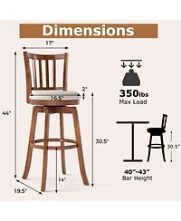 Sugift 360degree(s) Rotating Counter Height Chairs Set of 2 with Upholstered Seat and Backrest-29 inches