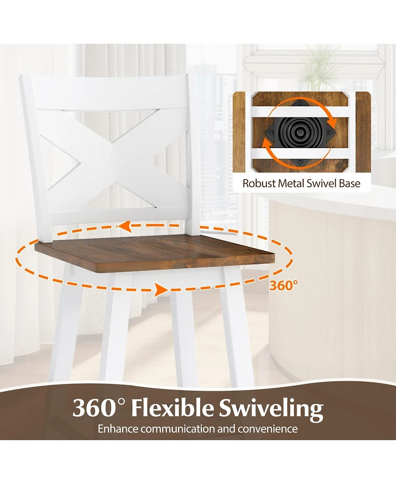 Sugift 29" Rubberwood Swivel Barstools Set of 2 with Backrest and Large Seat