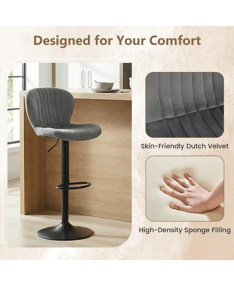 Sugift Adjustable Counter Height Chairs Set of 2 with Velvet Upholstered Backrests