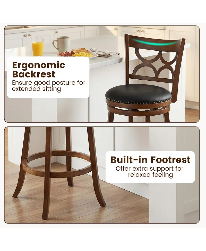 Gymax 31'' Bar Height Stools Set of w/Rubber Wood Frame Upholstered Seat and Footrest