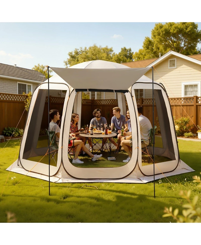 Gouun Pop Up Screen House Tent 12x11 ft for 10-12 People with Extended Awning, Carry Bag and Netting Sides