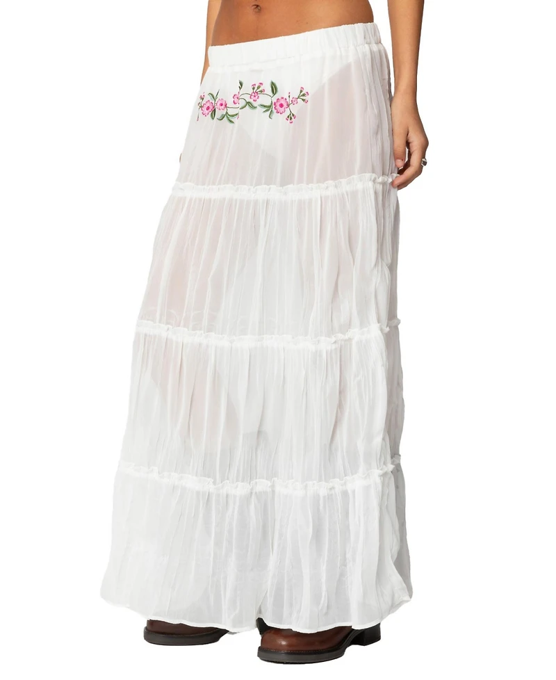 Edikted Women's Tai Embroidered Tiered Maxi Skirt