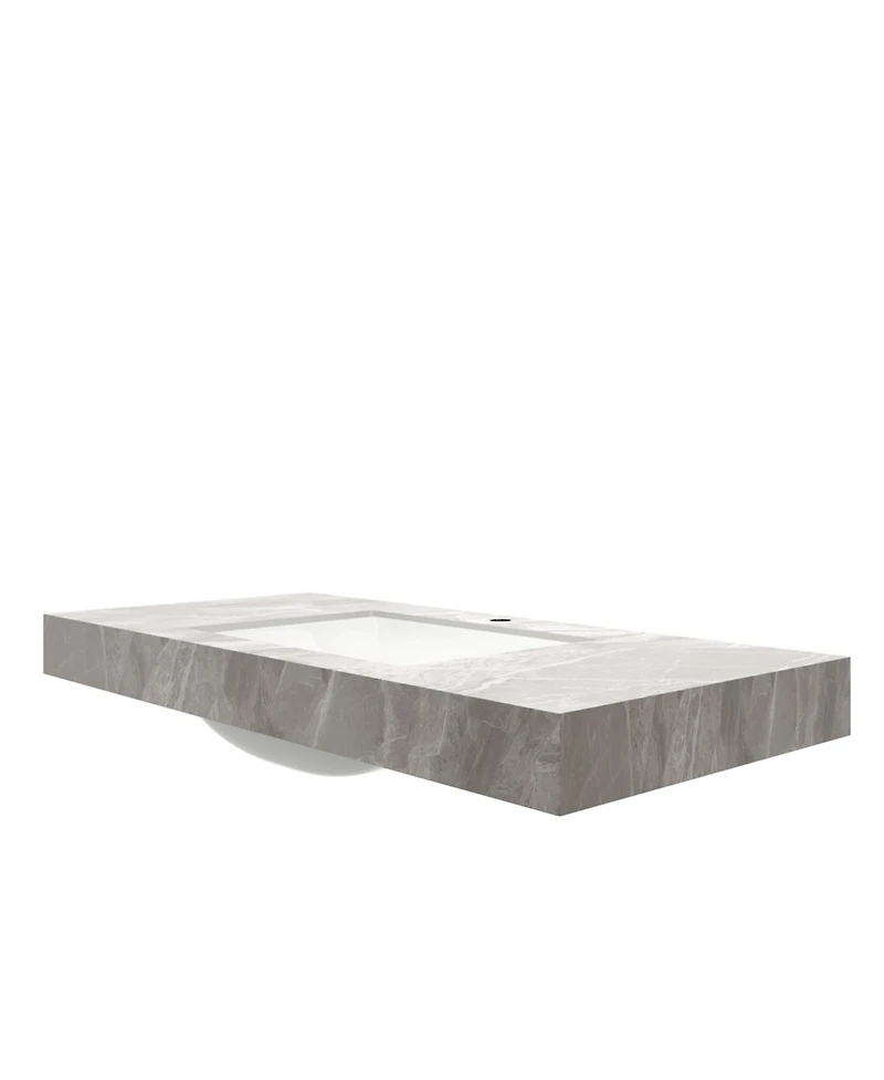 Busdays 48" Light Gray Sintered Stone Countertop Ceramic Basin, No Cabinet No Faucet