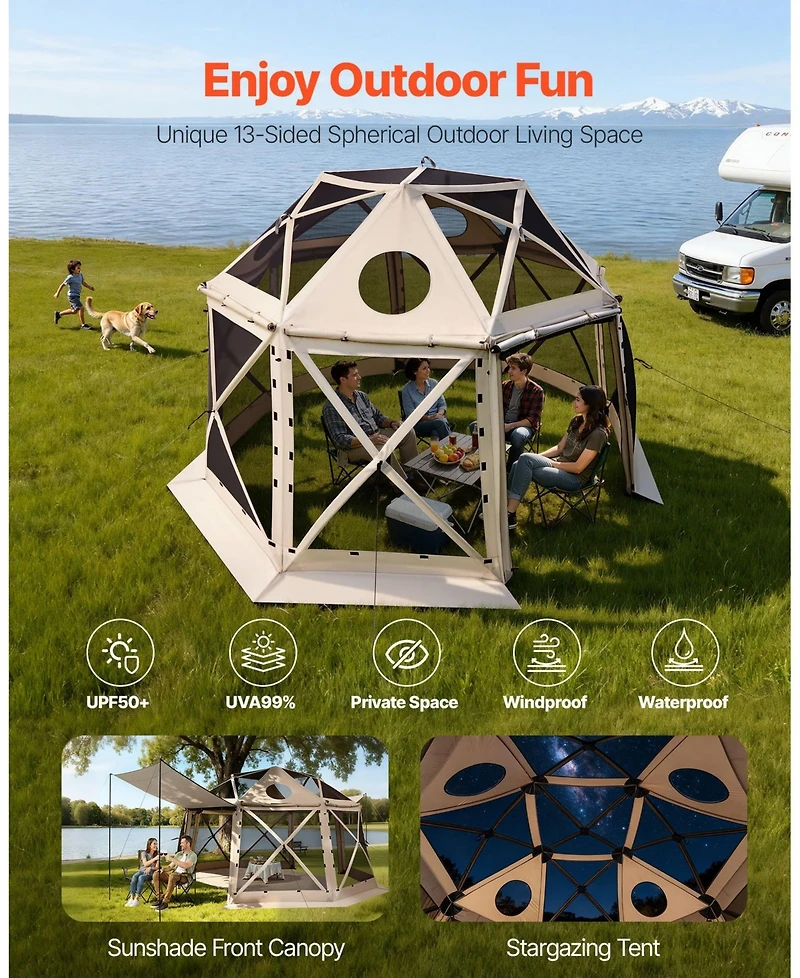 Mecale 12 x 12 Ft Pop-Up Spherical Gazebo Screen Tent for 8-10 People