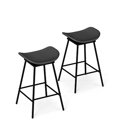 Sugift Set of 2 Swivel Barstools Faux Leather Upholstered Backless with Footrest