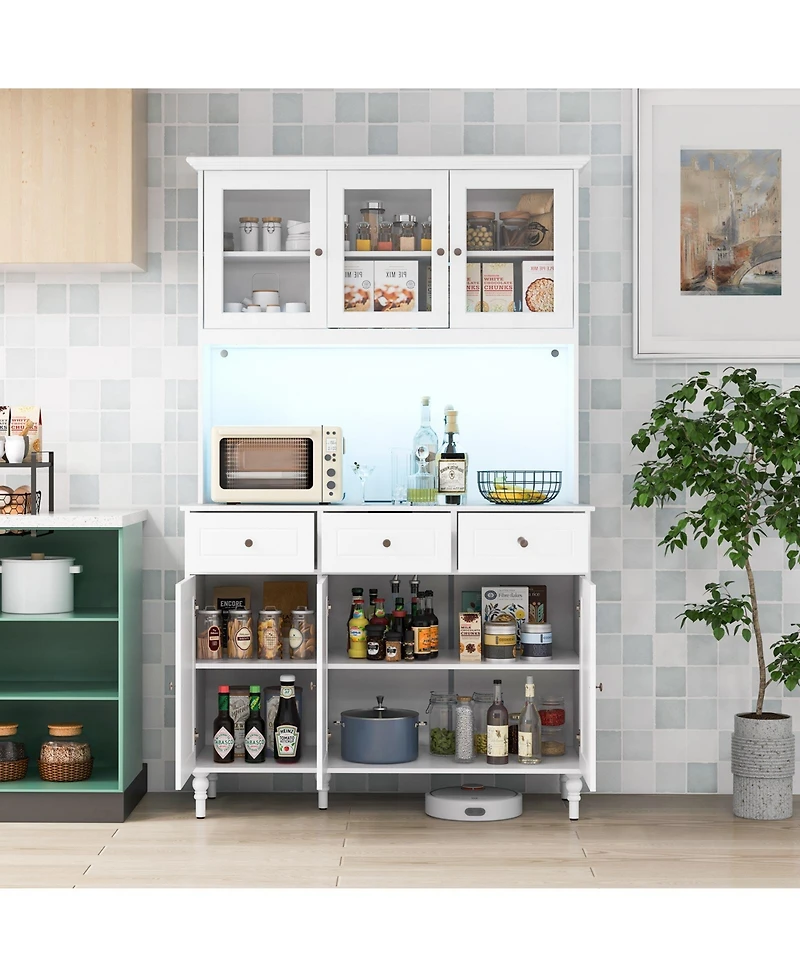 Gouun 77 in Kitchen Pantry Storage Cabinet with Led Lights and Power Outlets