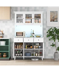 Gouun 77 in Kitchen Pantry Storage Cabinet with Led Lights and Power Outlets