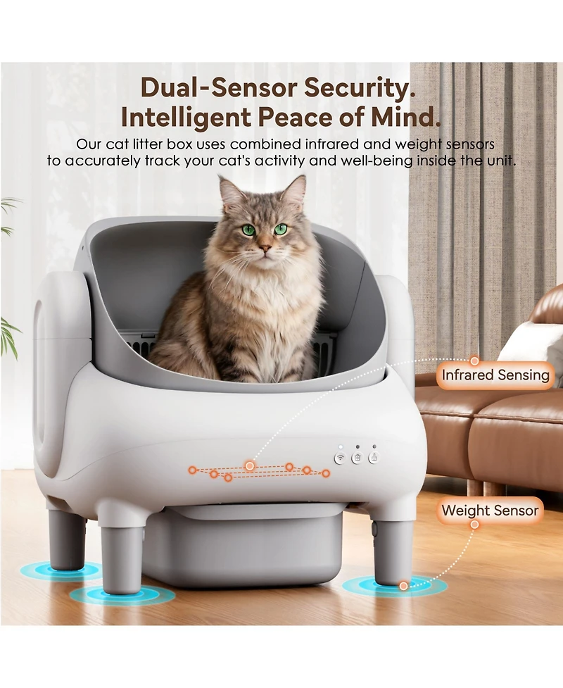 Cumrige Self Cleaning Litter Box,Automatic Cat Box for Multiple Cats, with Safety Protection,App Control