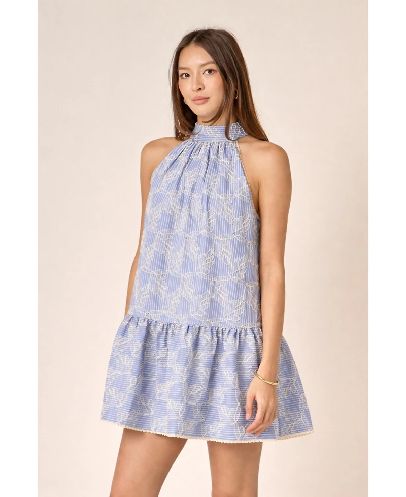 English Factory Women's Stripe with embroidered halter mini dress