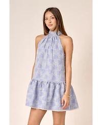 English Factory Women's Stripe with embroidered halter mini dress