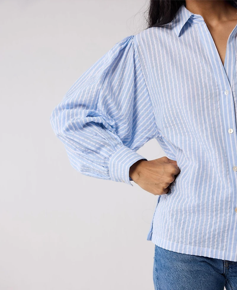 Reistor Women's Long Balloon Sleeves Striped Shirt