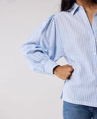Reistor Women's Long Balloon Sleeves Striped Shirt