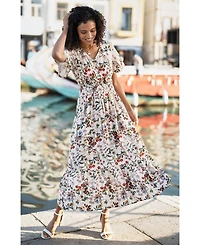 Yumi Women's Botanical Print Viscose Midi Dress